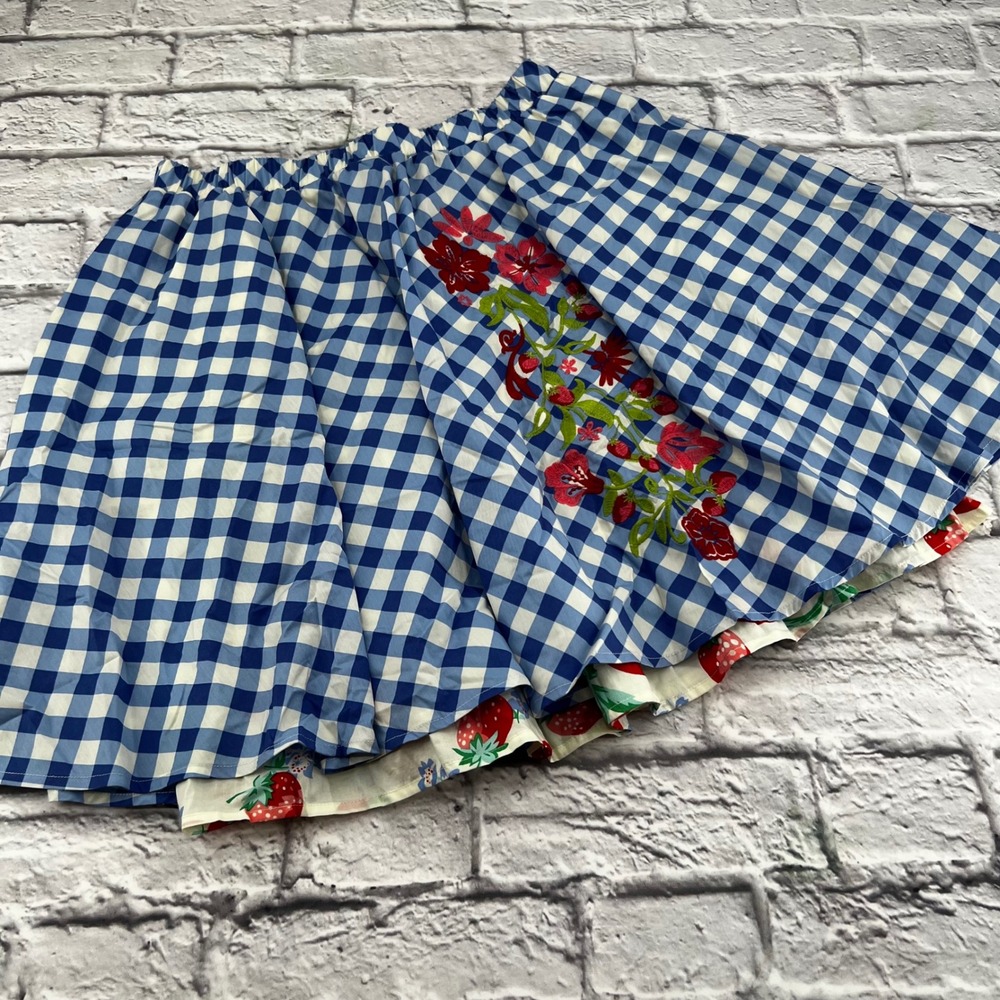 Matilda Jane Dutch Apple Skirt Blue White Gingham Floral Strawberry Women's S